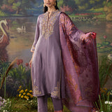 Ilaa Lavender Zari Embroidered Kurta Set with Brasso Dupatta