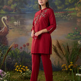 Viora Red Metallic Dori Embroidered Co-ord Set