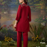 Viora Red Metallic Dori Embroidered Co-ord Set