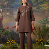 Viora Brown Metallic Dori Embroidered Co-ord Set