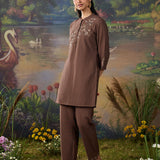 Viora Brown Metallic Dori Embroidered Co-ord Set
