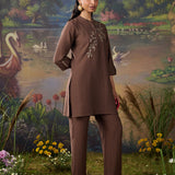Viora Brown Metallic Dori Embroidered Co-ord Set