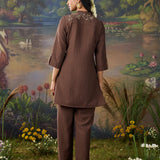 Viora Brown Metallic Dori Embroidered Co-ord Set