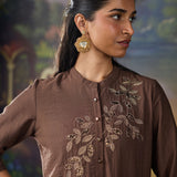 Viora Brown Metallic Dori Embroidered Co-ord Set