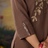 Viora Brown Metallic Dori Embroidered Co-ord Set
