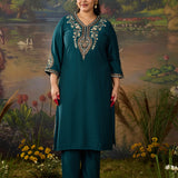 Mahira Teal Blue Zari Embroidered Viscose Straight Kurta Set