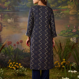 Amaltas Navy Blue Printed Viscose Embellished Straight Long Kurta Set