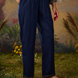 Amaltas Navy Blue Printed Viscose Embellished Straight Long Kurta Set