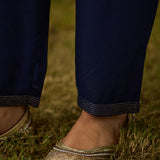 Amaltas Navy Blue Printed Viscose Embellished Straight Long Kurta Set