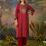 Amaltas Red Printed Viscose Embellished Straight Long Kurta Set
