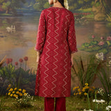 Amaltas Red Printed Viscose Embellished Straight Long Kurta Set