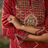 Amaltas Red Printed Viscose Embellished Straight Long Kurta Set