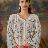 Amira Ivory Fully Embroidered Satin  Co-ord Set