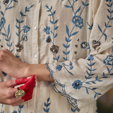 Amira Ivory Fully Embroidered Satin  Co-ord Set