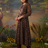 Roohi Brown Floral Printed Chiffon Anarkali Suit Set with Dupatta