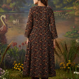 Roohi Brown Floral Printed Chiffon Anarkali Suit Set with Dupatta