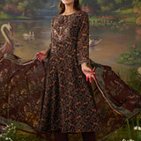 Roohi Brown Floral Printed Chiffon Anarkali Suit Set with Dupatta