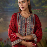 Rukhsar Red Printed Viscose Suit Set with Dupatta