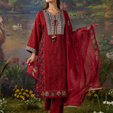 Rukhsar Red Printed Viscose Suit Set with Dupatta