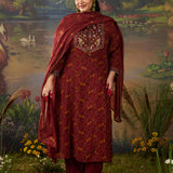 Roohi Rust Floral Printed Chiffon Anarkali Suit Set with Dupatta