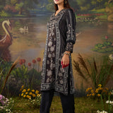 Nargis Black Floral Printed Viscose Straight Suit Set with Dupatta