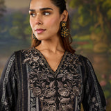 Nargis Black Floral Printed Viscose Straight Suit Set with Dupatta
