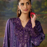 Nargis Purple Floral Printed Viscose Straight Suit Set with Dupatta
