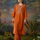 Kora Orange Chanderi Zari Embroidered Suit Set with Dupatta