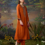 Kora Orange Chanderi Zari Embroidered Suit Set with Dupatta