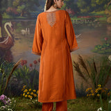 Kora Orange Chanderi Zari Embroidered Suit Set with Dupatta