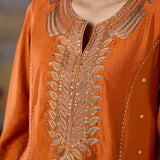 Kora Orange Chanderi Zari Embroidered Suit Set with Dupatta