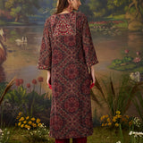 Falak Red Tribal Printed Georgette Straight Long Suit Set with Dupatta