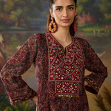 Falak Red Tribal Printed Georgette Straight Long Suit Set with Dupatta