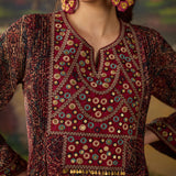 Falak Red Tribal Printed Georgette Straight Long Suit Set with Dupatta