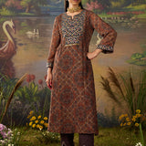Falak Brown Tribal Printed Georgette Straight Long Suit Set with Dupatta