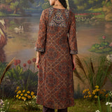 Falak Brown Tribal Printed Georgette Straight Long Suit Set with Dupatta