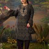 Mahika Ink Blue Traditional Printed Viscose Staight Suit Set with Dupatta