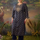 Amaltas Navy Blue Printed Viscose Embellished Straight Long Kurta Set