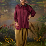 Mira Maroon Kutch-work Embellished Satin Collar Shirt