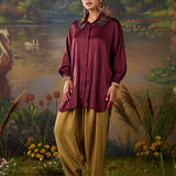 Mira Maroon Kutch-work Embellished Satin Collar Shirt