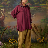 Mira Maroon Kutch-work Embellished Satin Collar Shirt