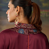 Mira Maroon Kutch-work Embellished Satin Collar Shirt