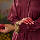 Mira Maroon Kutch-work Embellished Satin Collar Shirt
