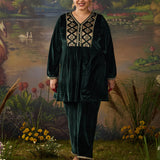 Yamini Emerald Green Zari Embroidered Velvet Mid Co-ord Set