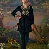 Yamini Emerald Green Zari Embroidered Velvet Mid Co-ord Set
