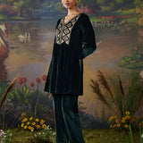 Yamini Emerald Green Zari Embroidered Velvet Mid Co-ord Set