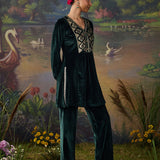 Yamini Emerald Green Zari Embroidered Velvet Mid Co-ord Set