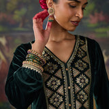 Yamini Emerald Green Zari Embroidered Velvet Mid Co-ord Set
