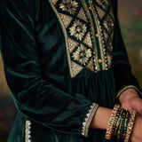 Yamini Emerald Green Zari Embroidered Velvet Mid Co-ord Set