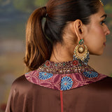 Mira Brown Kutch-work Embellished Satin Collar Shirt